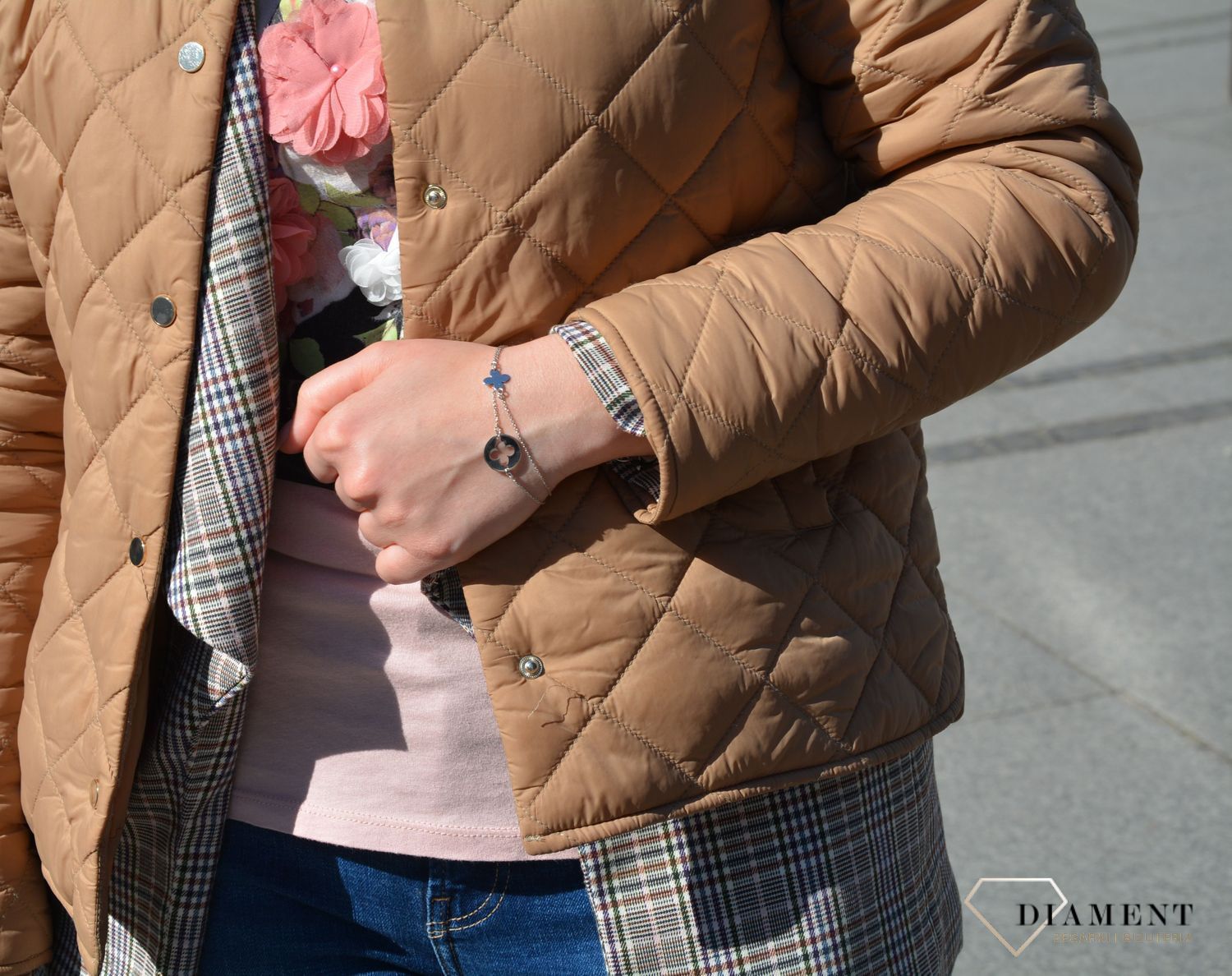 Bransoletka srebrna podwójna kółeczko z kwiatkiem Dall'Acqua B RM BR0015d.jpg